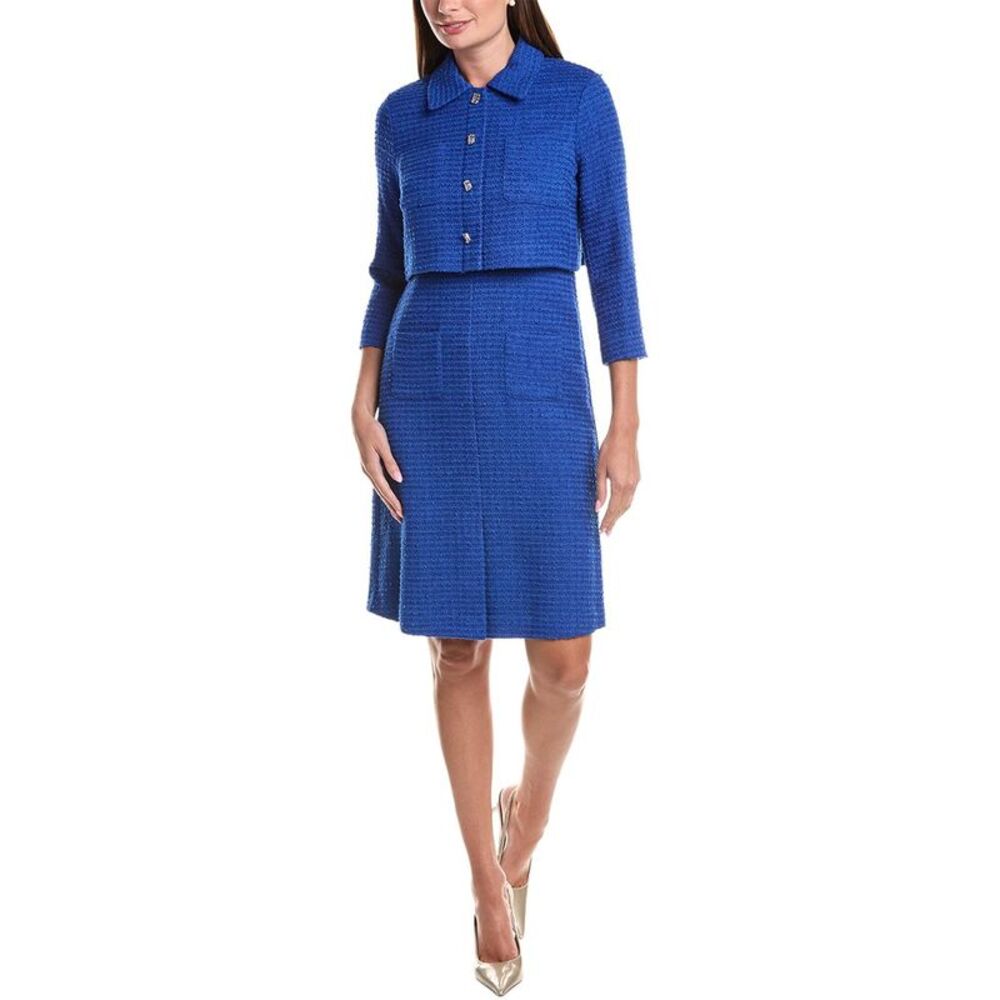 Teri Jon By Rickie Freeman Womens Boucle Sheath Dress, Blue